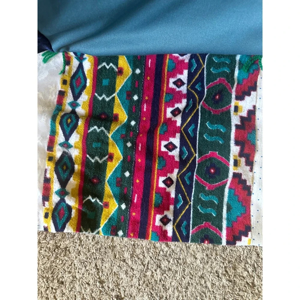 Vintage Handmade Patchwork Quilt Eclectic Multi Texture Graphic Colorful Blanket
